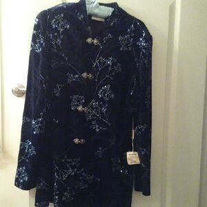 Elegant Blue Floral Women's Jacket